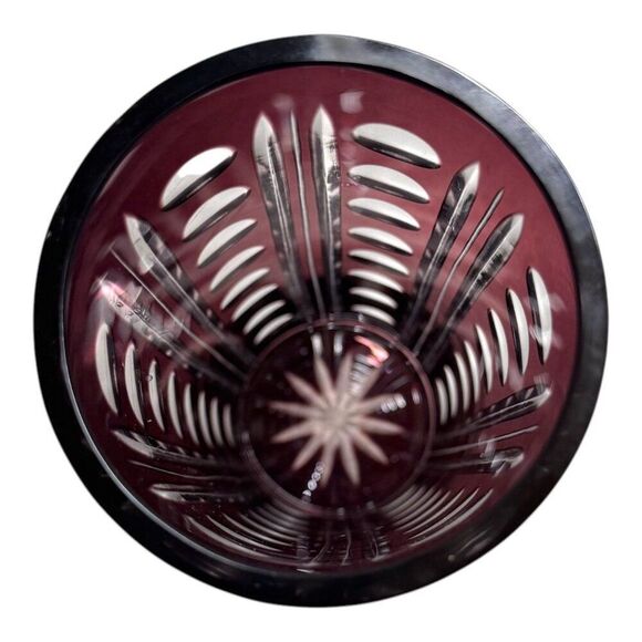 Vintage Hand Cut Bohemian Crystal Vase  Circles Lines Geometric In Deep Amethyst - Picture 3 of 5